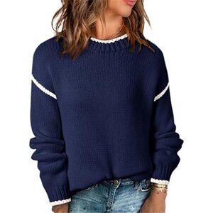 Womens Crewneck Sweater Long Sleeve Knit Pullover Fall Tops Casual Loose 2025